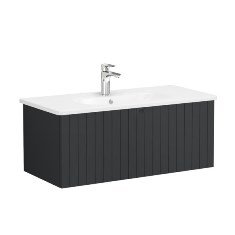 Vitra Root Groove 69398 Lavabo Dolabı, Tek Çekmeceli, 100 Cm, Mat Grafit, Yuvarlak Lavabolu